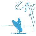 thumbnail image 1 of Surfer on The Beach Sketch - 5" - Die-Cut Sticker - for Cars, Trucks, Windows, Laptops, Tablets 3.0 mil Thick - Sky Blue, 1 of 4