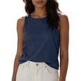 thumbnail image 2 of ClodeEU Women's Solid Color Crew Neck Denin Tank Top, Casual Sleeveless Jean Tops Navy,Women's Plus S, 2 of 8