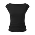 thumbnail image 4 of DHFJKG Crop Tops For Women Boat Neck Short Sleeve T Shirt Sexy Slim Fit Basic Tee Summer Going Out Daily Wear Comfy Top, 4 of 4