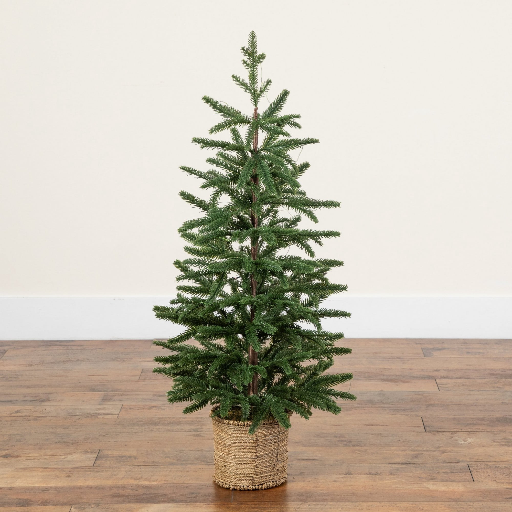 3ft. Pre-Lit Artificial Christmas Tree with 60 LED Lights in Hyacinth Basket