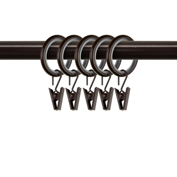 7/8 inch Noise-Canceling Curtain Rings w/clips (Set of 10) - Cocoa