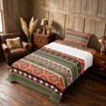 thumbnail image 3 of Manfei Boho Aztec Twin Sheets, Tribal Geometric Bedding, Multicolor Orange, Black Reversible 3 Pieces1 Flat Sheet + 1 Fitted Sheet + 1 Pillowcase, 3 of 6