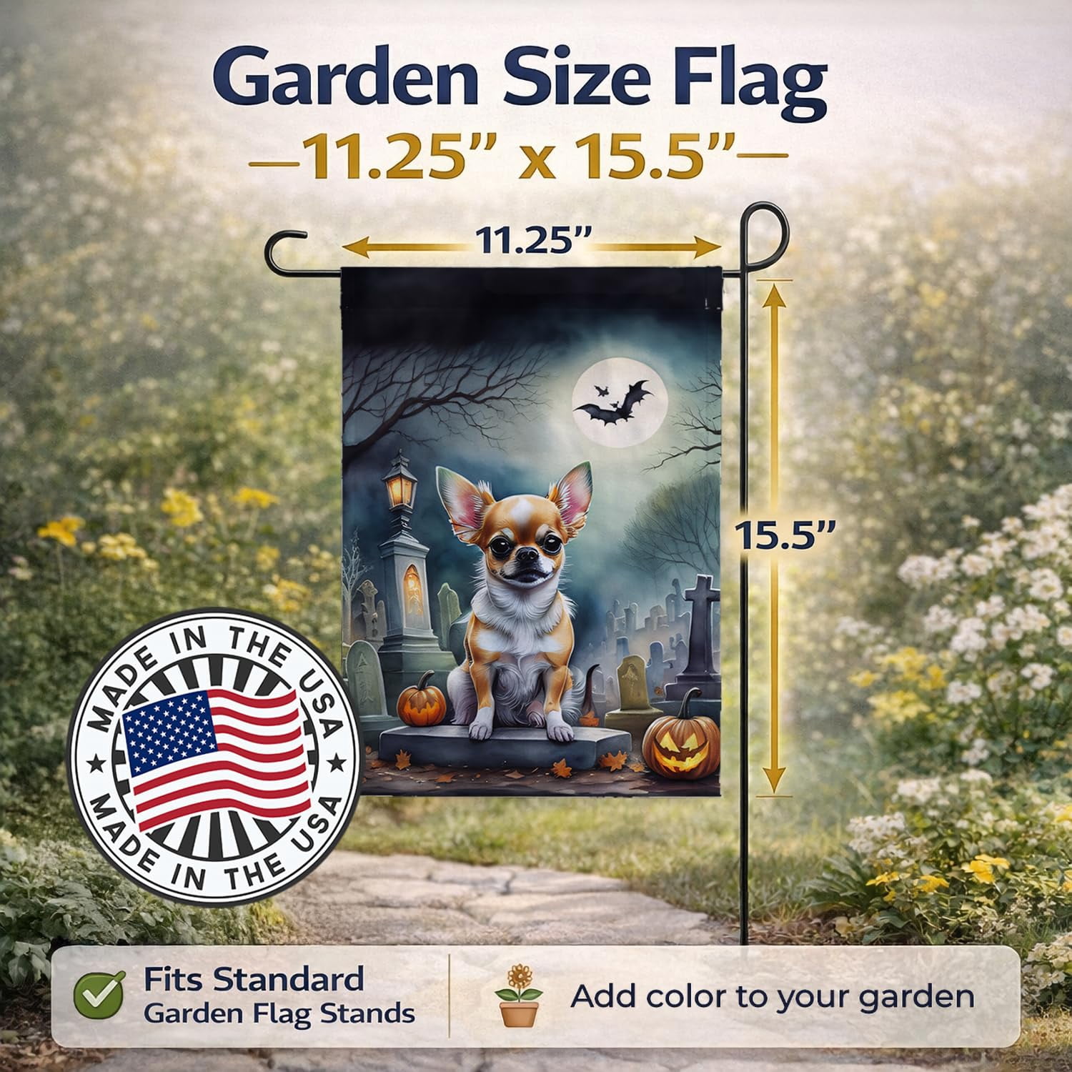 Chihuahua Spooky Halloween Garden Flag 11.25 in x 15.5 in