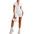 thumbnail image 5 of INSPIRE CHIC Women's Short Sleeve Ribbed Jumpsuit Front Zipper Playsuit Unitard Shorts Casual High Neck Workout Bodysuit, 5 of 6