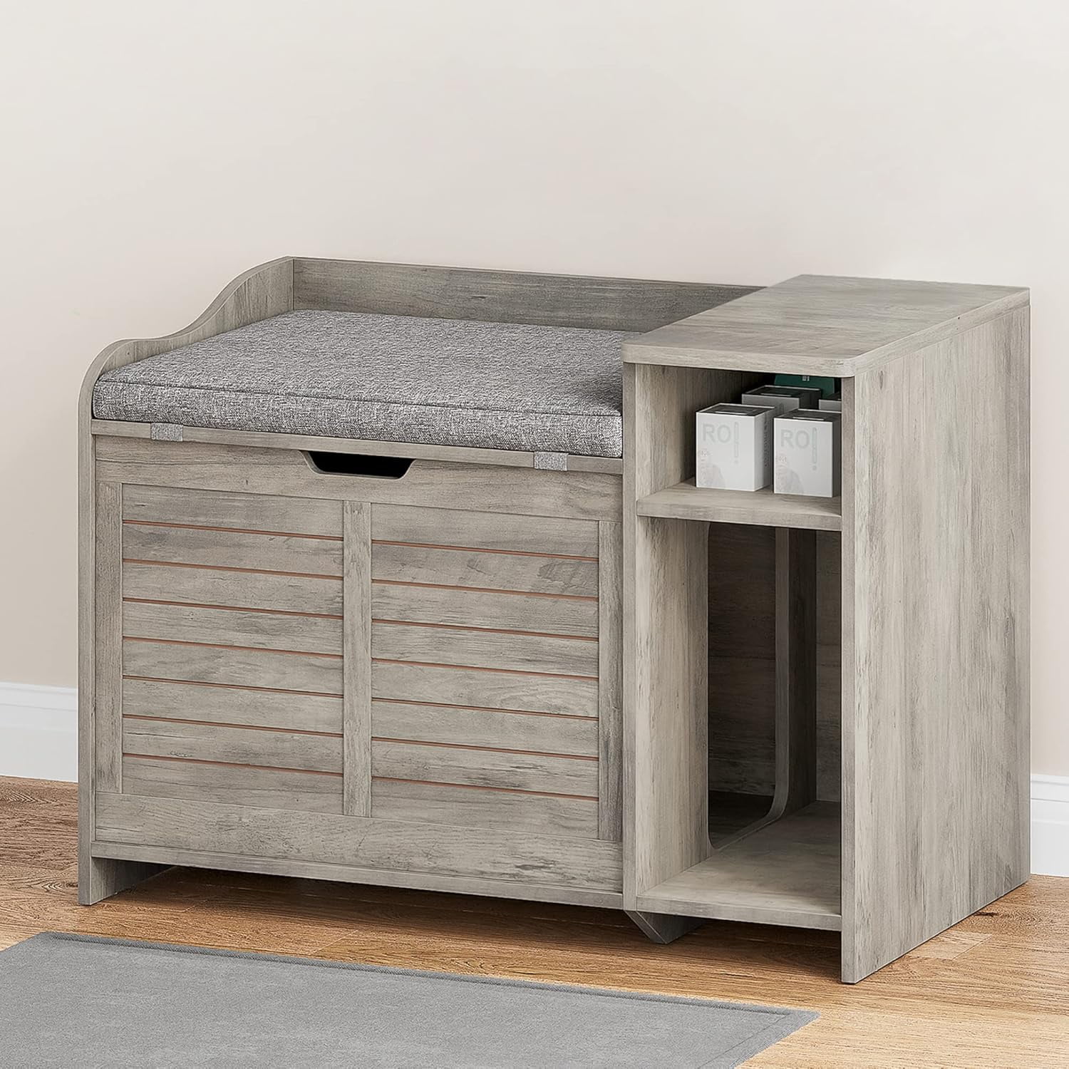 Hidden Cat Litter Box Furniture, Flip-Top Entryway Bench with Storage & Ventilation