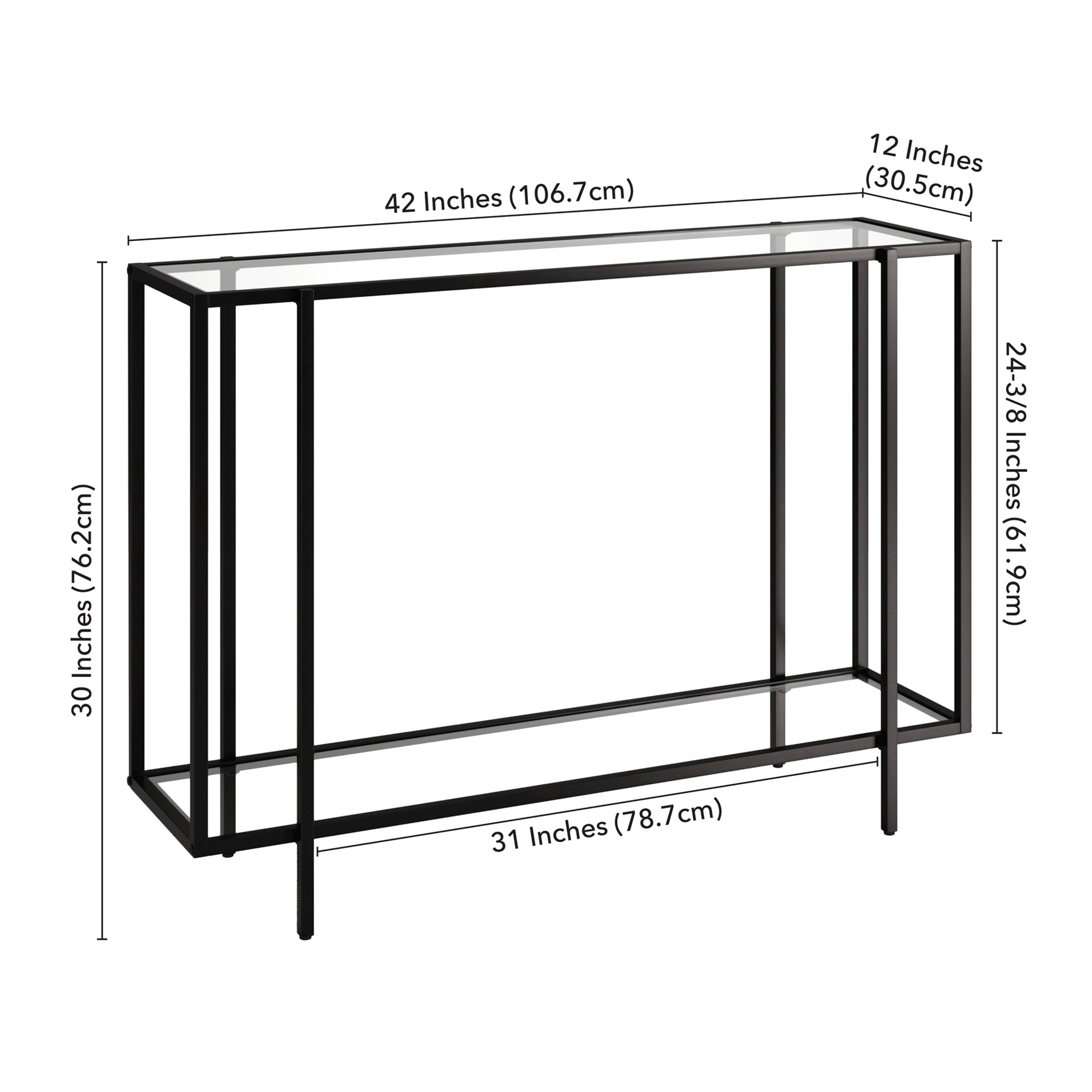 Evelyn&Zoe Vireo 42" Wide Rectangular Console Table with Glass Shelf, Blackened Bronze