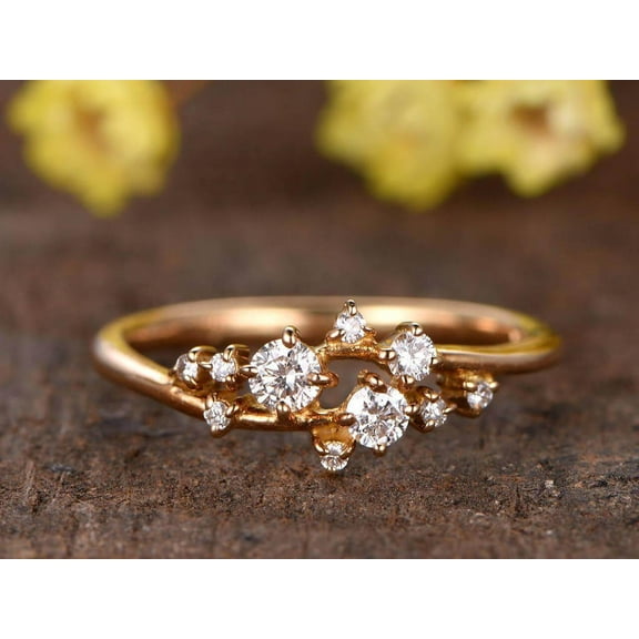 0.40 Carat Moissanite Diamond Wedding Band engagement ring Stackable ring Deco floral ring Solid 10k Rose Gold