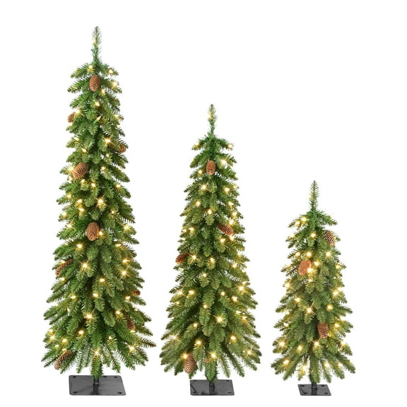 Set of 3, Pre-lit 3 ft. 4 ft. and 5 ft. Artificial Alpine Christmas Trees