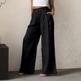 thumbnail image 5 of hoksml Women's High Waist Button Fly Wide Leg Linen Pants, Casual Cotton Blend Trousers with Pockets, 5 of 6