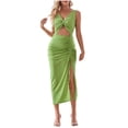 thumbnail image 1 of TJAZFJPA Robes d'Automne pour Femmes Robe à Col en V à Cordon pour Femmes Robes de Couleur Unie Robes Mignonnes pour Femmes Robe de Tennis, 1 of 9