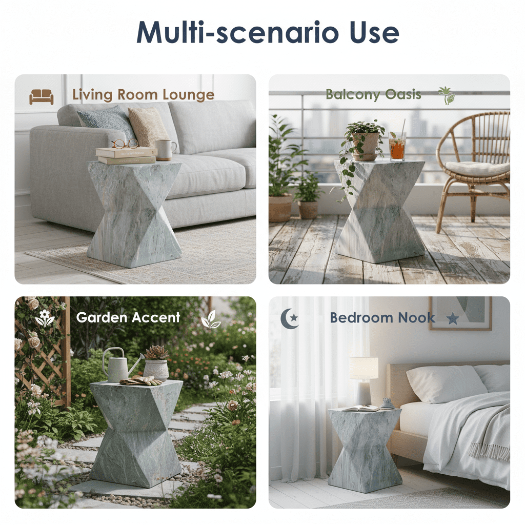 Mintazer 18.5"H Modern Geometric Hourglass MGO Side Table, Indoor & Outdoor Sculptural Accent End Table Plant Stool for Living Room Bedroom Patio Garden, Green