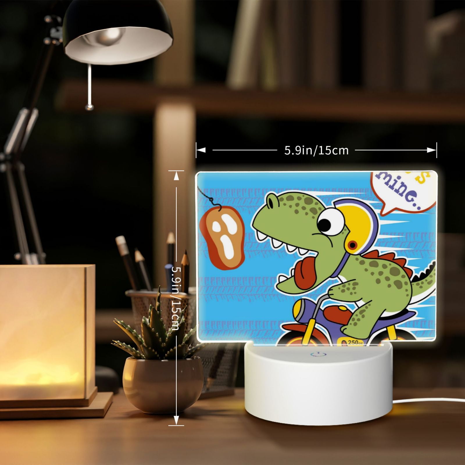 Vsdgher Dinosaur Riding a Motorcycle Rectangular Acrylic Night Light Acrylic Sleep Night Light Friend Gifts for Birthday Gifts for Women Teens Boys Girls