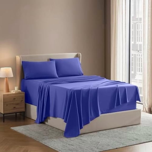 Short Queen Sheet Set - 1800 Ultra-Soft Microfiber - Double Brushed - Deep Pockets - Easy Fit - 4 Piece Set - Bed Sheets (Short Queen, Royal Blue)