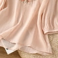 thumbnail image 4 of BODOAO Women's Linen Embroidered Shirt Skin-Friendly Tops Vacation Shirts Soft Breathable Mexican Tunic Tops Summer Fashion Outfits Scoop Neck Boho Tops Peasant Blouses Pink L, 4 of 7