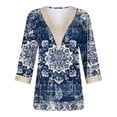 thumbnail image 4 of BangWanChi 3/4 Length Sleeve Womens Tops Plus Size Tunic Fashion Women's Summer V-Neck 3/4 Sleeve Lace Print Casual T-Shirt Blouse, 4 of 5