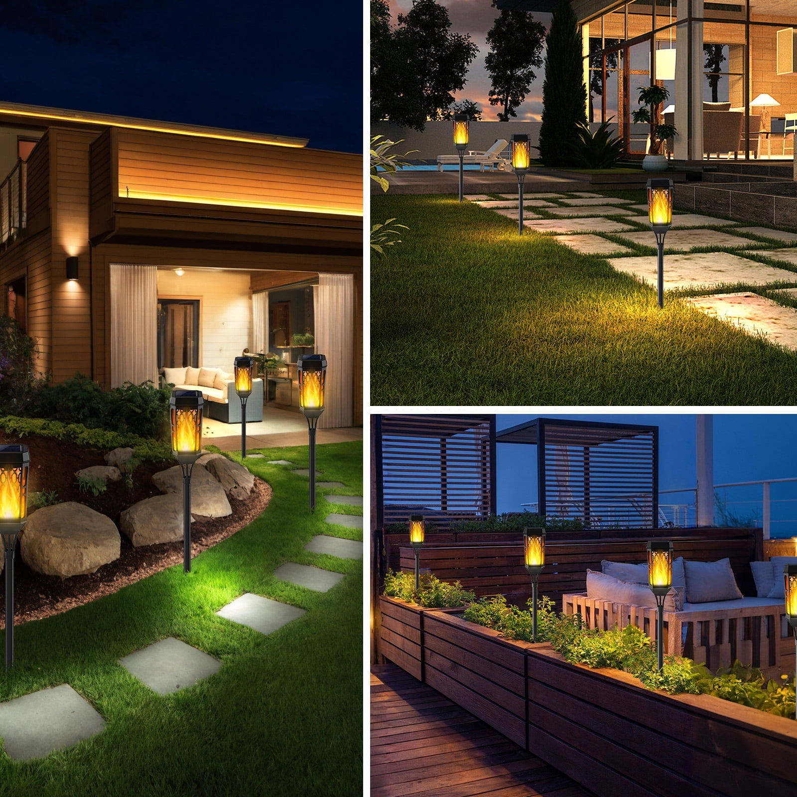 6 Pack Outdoor Solar Lights, LED Waterproof Decorative Lights with Flickering Flame, Outside Lighting Decoration for Patio Garden Yard Pathway Landscape