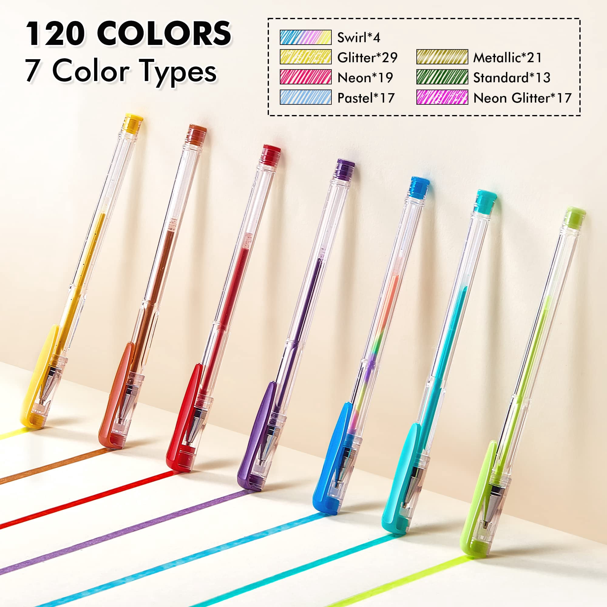 120 Unique Colors (No Duplicates) Gel Pens Gel Pen Set for Adult Coloring Books Art Markers