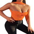 thumbnail image 3 of Body Femme Été Couleur Unie Col Halter Sans Manches Ajusté pour Femmes Orange/noir S/M/L, 3 of 7