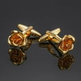 thumbnail image 2 of WMGHA 2 PCS Rose Flower Gold Plated Cufflinks for Men and Women, Classic Copper French Cuff Tuxedo Shirt Buttons for Wedding Business Formal Attire, 2 of 9