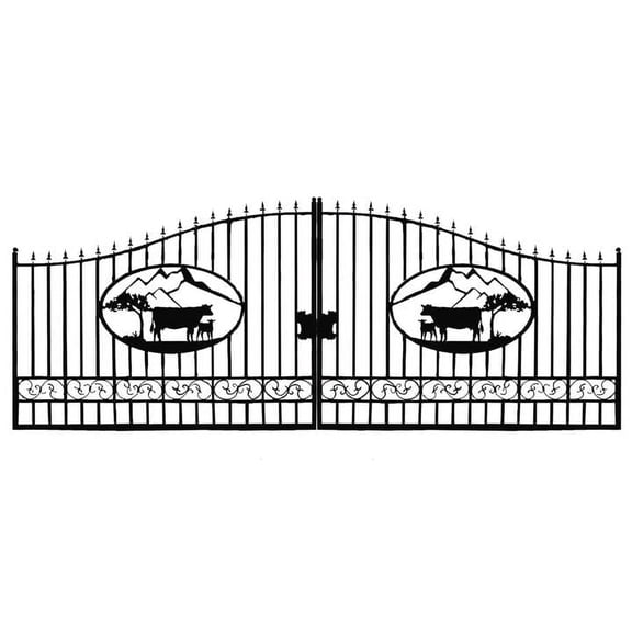 Chery Industrial 14x8 FT Dual Swing Driveway Gate, Decorative Steel Entrance Gate with Galvanized Welded Frame, Durable Rustproof Outdoor Patio & Garden Door,Ox Design