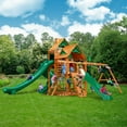 thumbnail image 3 of Gorilla Playsets Great Skye II Wooden Swing Set with 3 Slides, Rope Ladder, and 2 Wood Roofs, 3 of 16