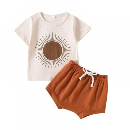 

BULLPIANO 0-3Y Baby Boys 2Pcs Summer Outfits Short Sleeve T-Shirt Tops Elastic Waistband Shorts Set Toddler Clothes