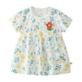thumbnail image 1 of Robes Décontractées pour Filles Été Imprimé Floral Col Rond Manches Courtes Robe Ample Quotidienne, Jaune, 5-6 Ans, 1 of 3