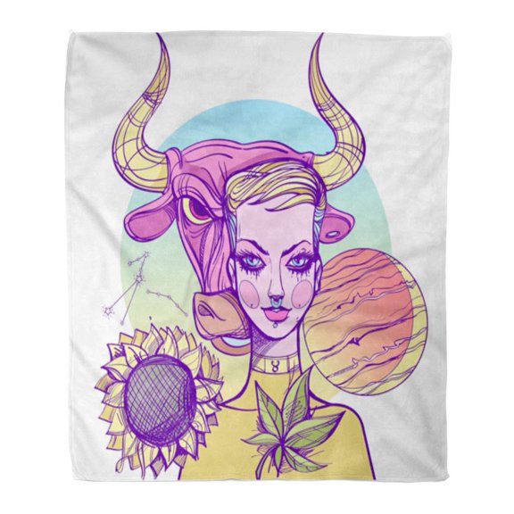 SIDONKU Flannel Throw Blanket Astrological Girl Symbolizes The Zodiac Sign Taurus Pastel Goth Soft for Bed Sofa and Couch 58x80 Inches