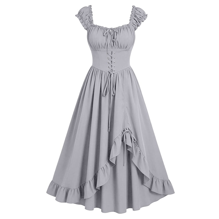 Smsaxvxz Renaissance Costume Women Peasant Medieval Dress Sleeveless Maxi Fairy Dresses Gray S, Women's, Size: Small