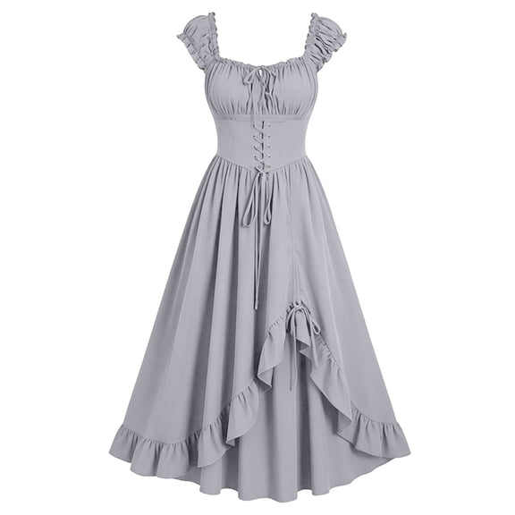 Edvintorg Womens Maxi Dresses Halloween Sleeveless Square Neck Lace-up Casual Party Long Dress Womans Clothes S-2XL Gray