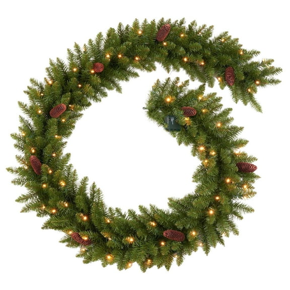 8.9 FT Christmas Garland with Battery Operated Lights Artificial Garland with Pine Cones Berries for Stairs Mantle Door Indoor Outdoor Christmas Decor LED Lights (Battery not Included)