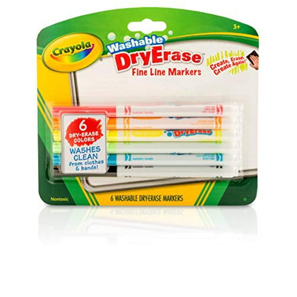 Crayola Washable Dry-Erase Fine Line Markers, 6 Classic Colors Non