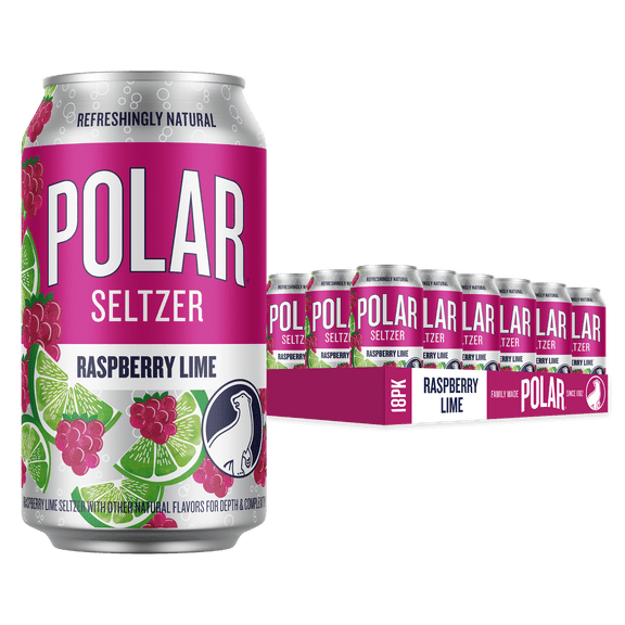 Polar Zero Calorie Raspberry Lime Sparkling Seltzer Water, 12 fl oz, 18 Pack Cans