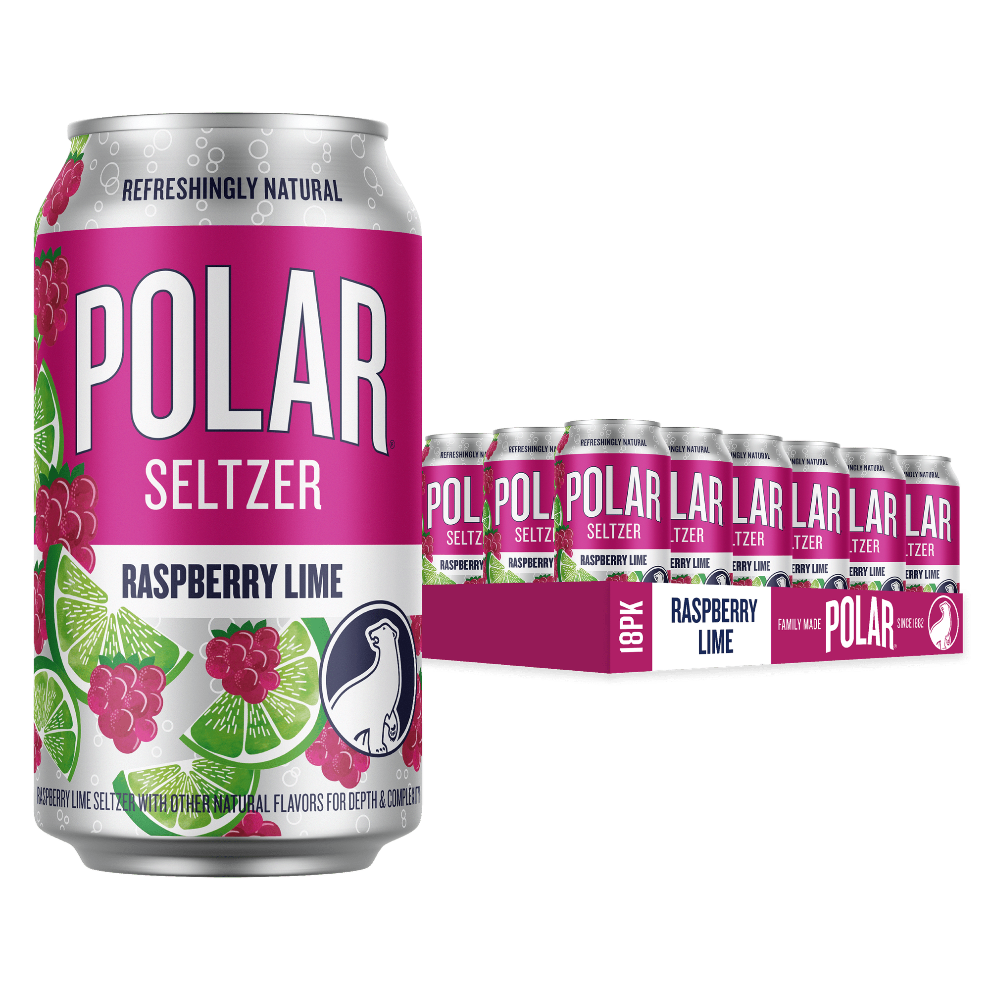 Polar Zero Calorie Raspberry Lime Sparkling Seltzer Water, 12 fl oz, 18 Pack Cans