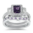 thumbnail image 2 of LaRaso & Co His and Hers Wedding Rings Amethyst CZ Bridal Engagement Wedding Set Sterling Silver Bands Him Her 7/12, 2 of 6