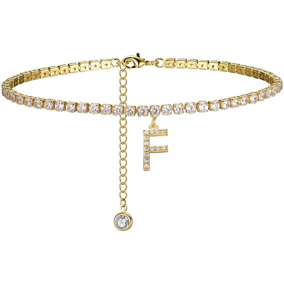 WEIS Bracelets de Cheville Initiales pour Femmes, Bracelet de Cheville Lettre Chaîne Tennis en Zircon Cubique avec Initiales Mignon Bracelets de Cheville d'Été Bracelets de Cheville Dorés pour Femmes Filles