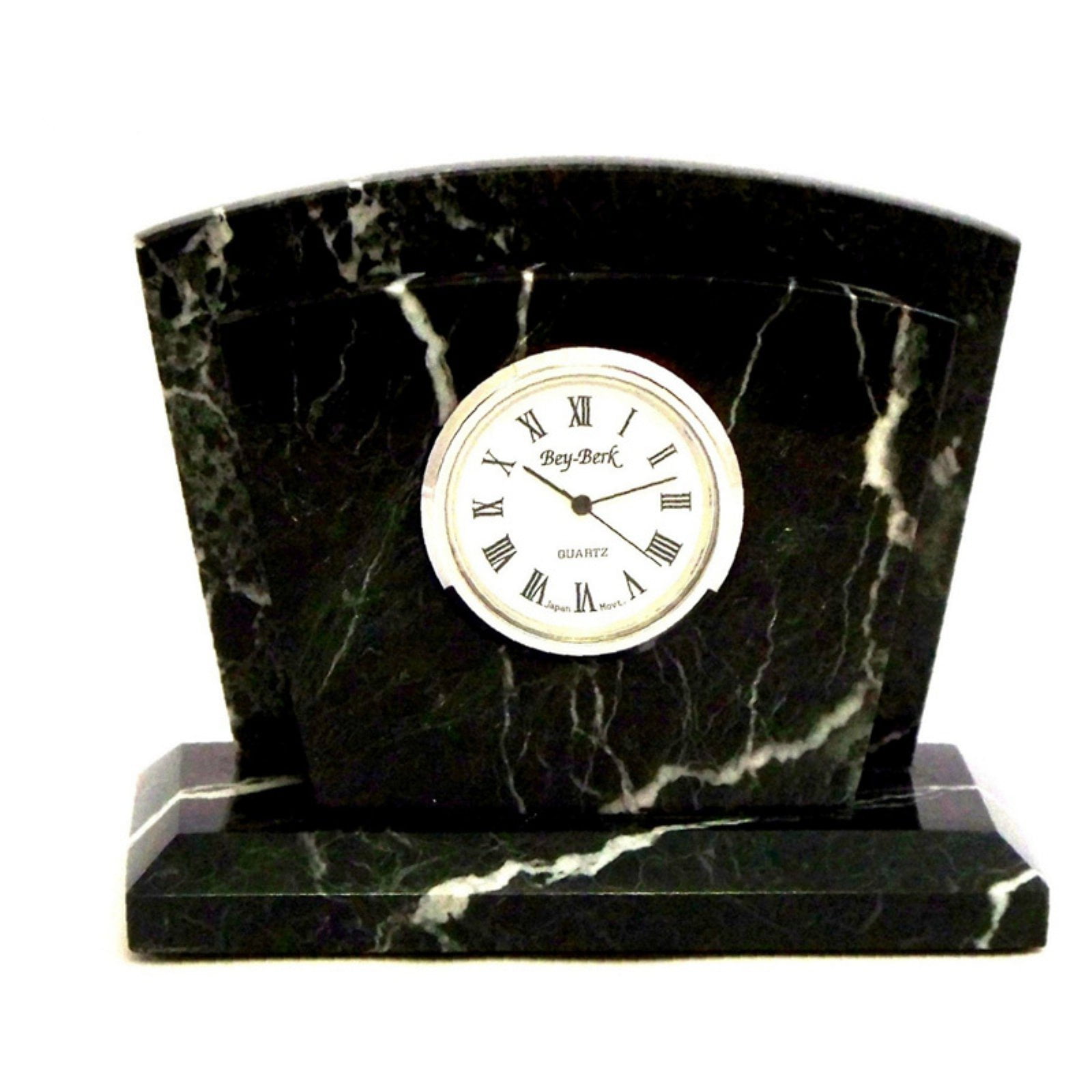 Bey-Berk D037 Black Zebra Marble Letter Rack with Clock by Bey Berk