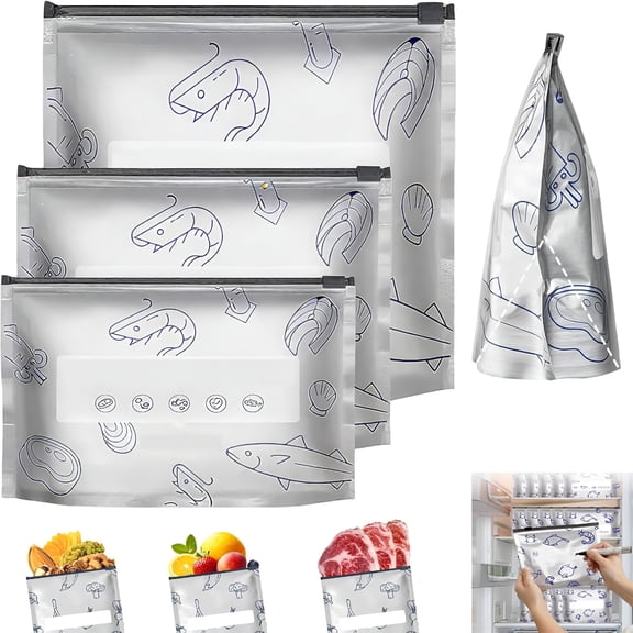 ACDANC Reusable Aluminum Foil Sealable Storage Bags, Various Sizes of Freezer Bags with Zipper that are Freezer Safe & Leak Proof Stand Up Storage Bags for Vegetable, Fruit and Meat