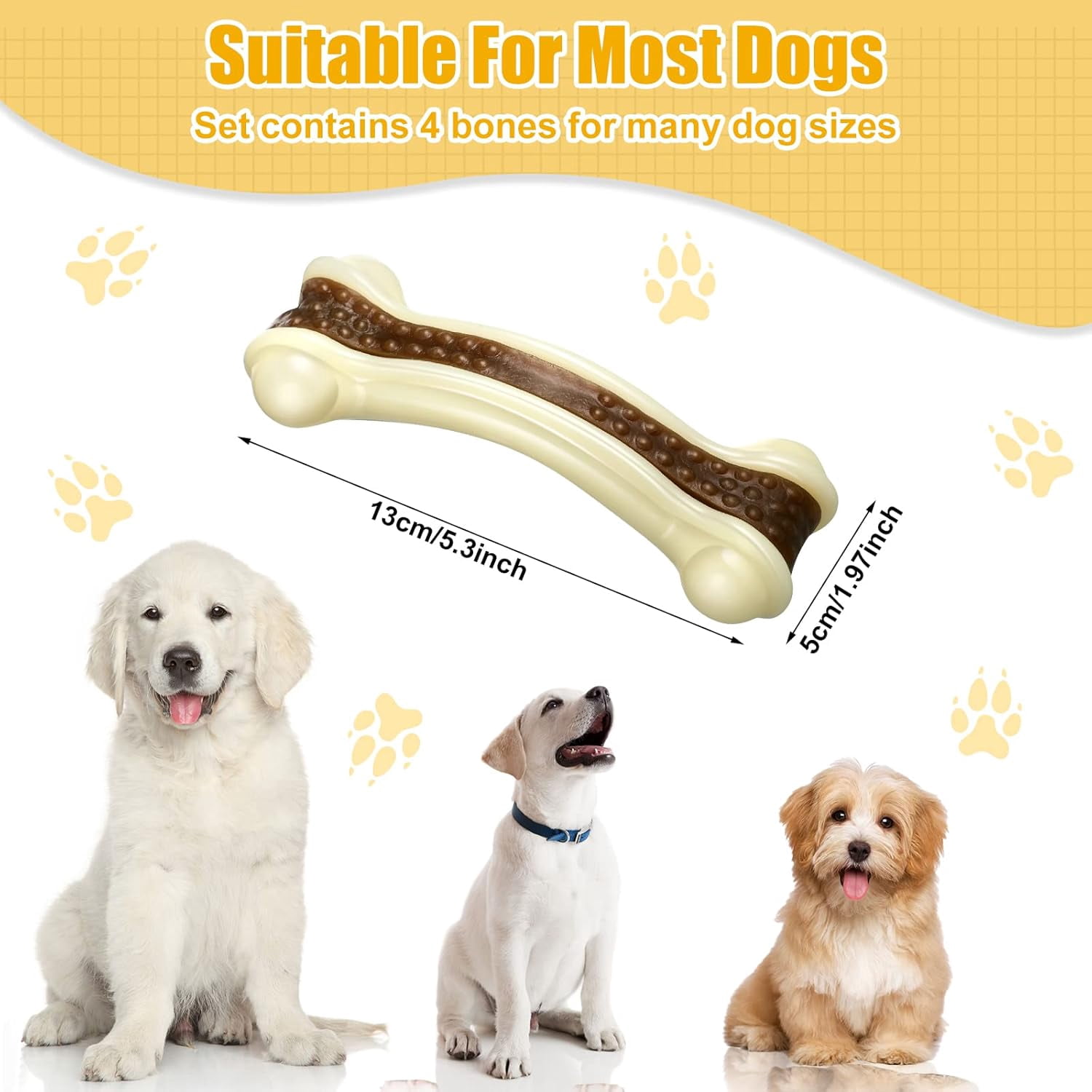 General Dog Toys for Aggressive Chewers Indestructible Nylon Dog Bones Beef Flavor Teething Chew Toys Bones for Large Puppies(Medium)