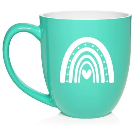

Boho Rainbow Ceramic Coffee Mug Tea Cup Gift for Her Friend Coworker Sister (16oz Teal)