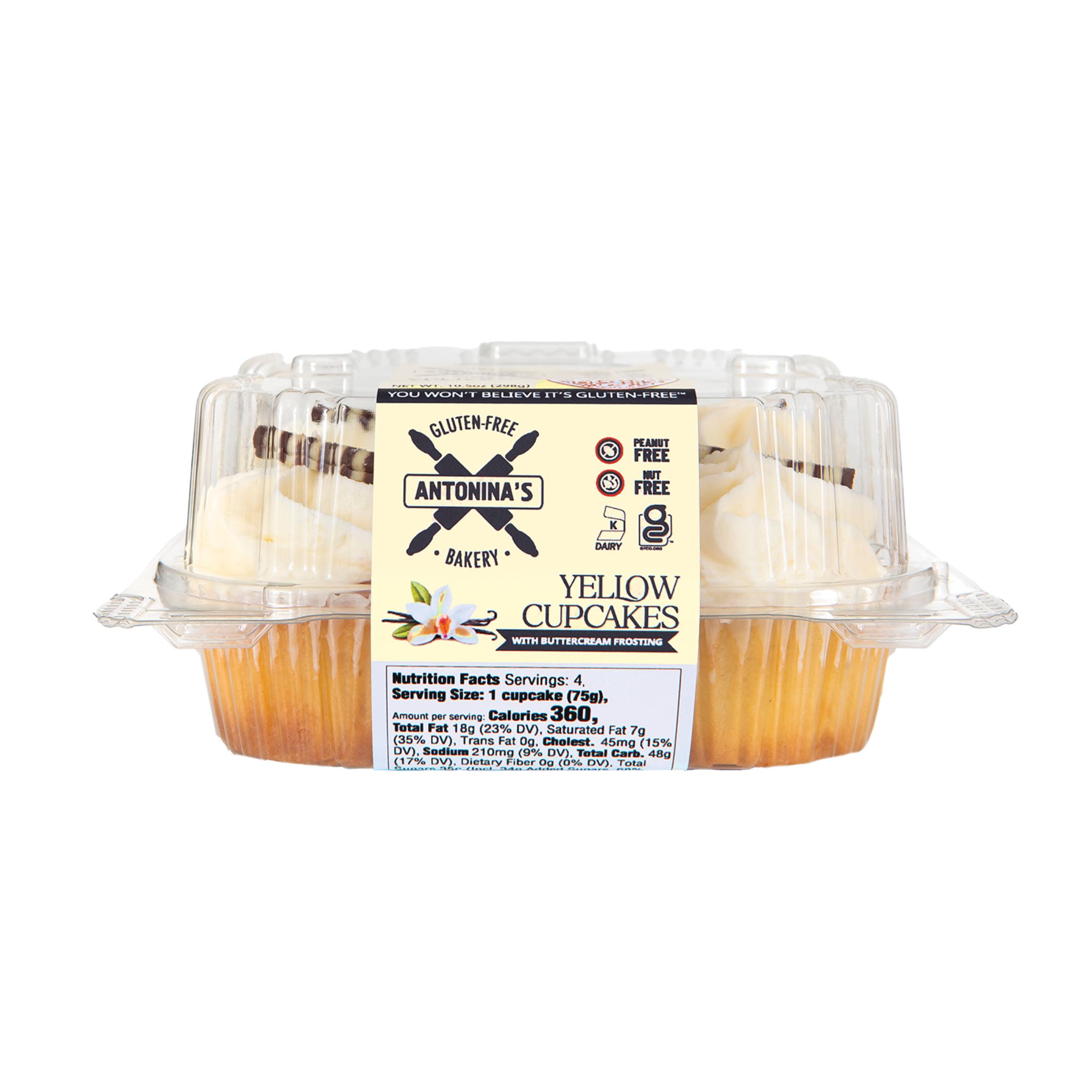 Antonina's Gluten-Free Bakery Yellow Cupcakes with Vanilla Buttercream Frosting, 4 Count, 10.5oz