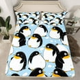 thumbnail image 2 of jejeloiu Cute Cartoon Penguin Twin Sheet Sets,Ntarctic Wild Animal Twin Fitted Sheet,White Blue Black Flat Sheet For Girls Boys,Microfiber Bedroom Decor,3pcs, 2 of 7