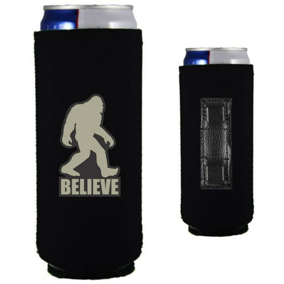 Bigfoot Believe Magnetic Slim Can Coolie (Black)