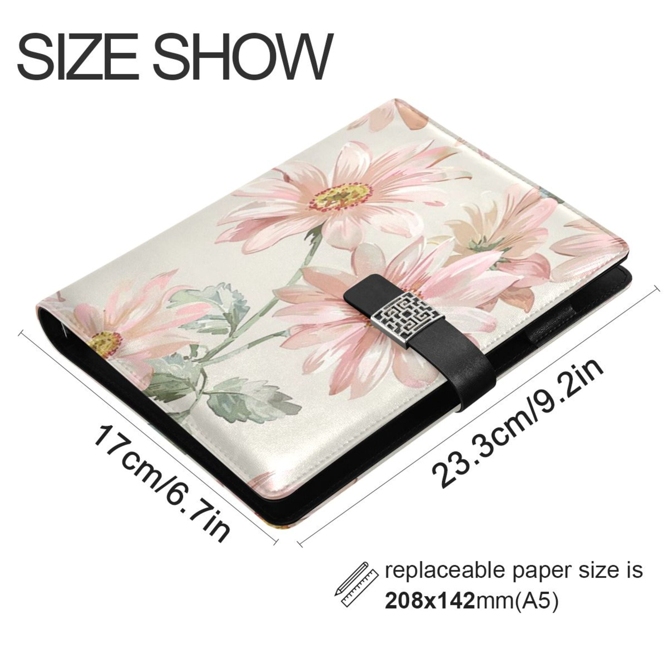 Leather Planner Leather Notebook Notebook Journal Binder Design Pen Pocket Design Convenient for Storage Light Pink Large Flower