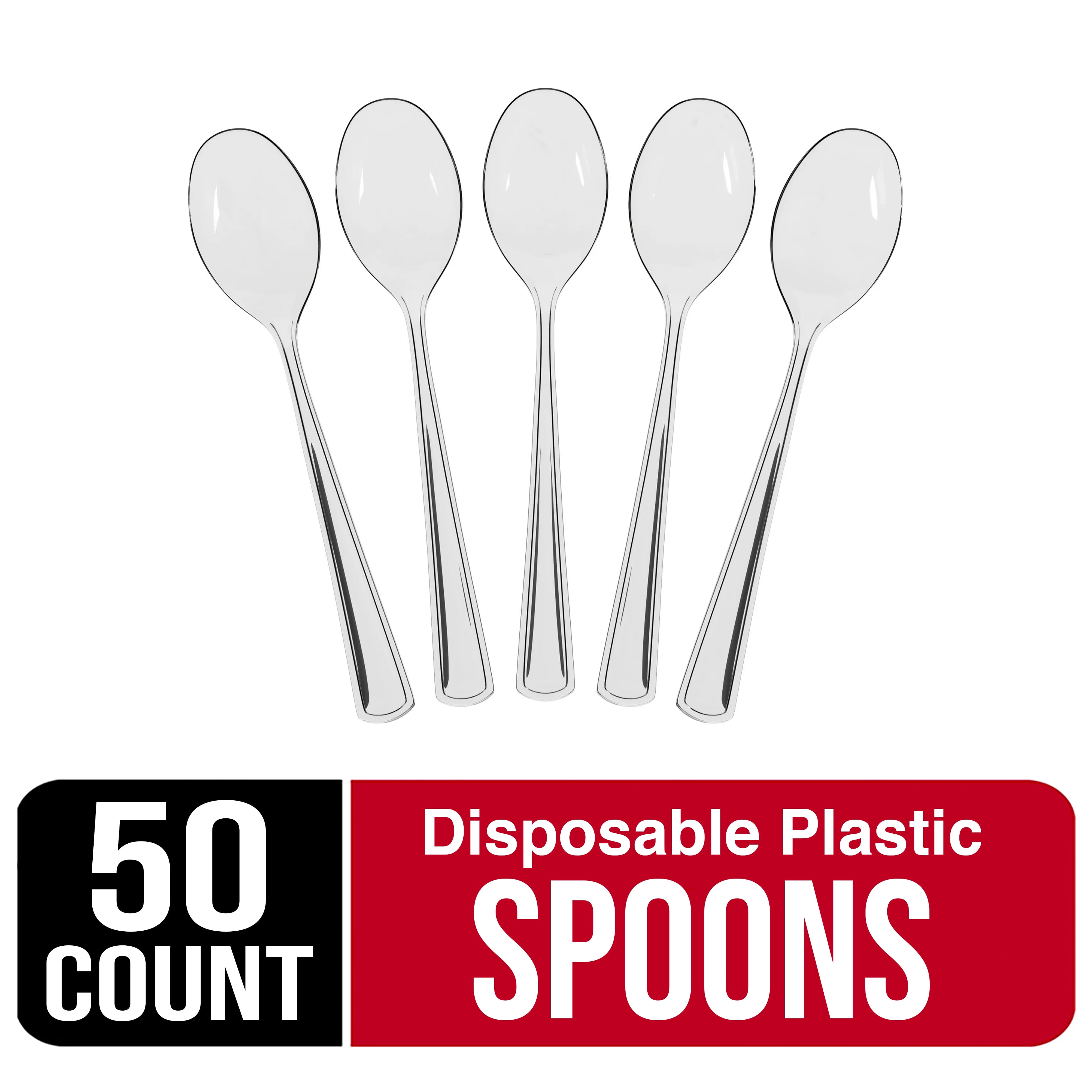 Exquisite Clear Disposable Spoons - Clear Plastic Spoons - 50 Count
