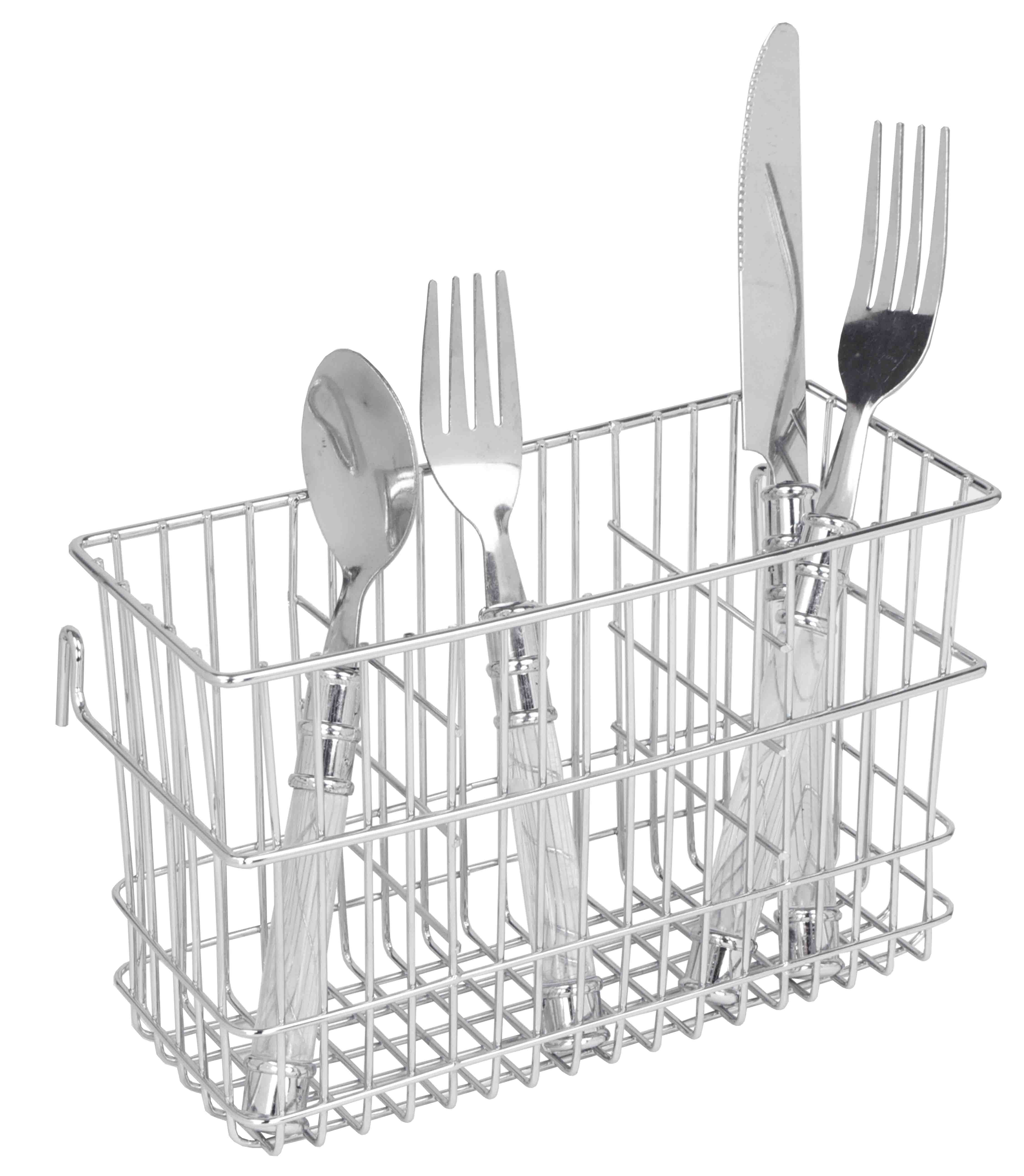 3 Slot Hanging Chrome Plated Steel Cutlery Drying Rack Basket Holder