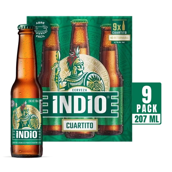 Cerveza Indio Cuartito Botella  9 pack 207 ml c/u