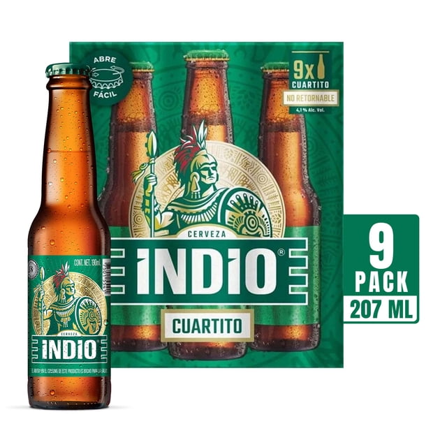 Cerveza Indio Cuartito Botella 9 pack 207 ml c/u