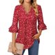 thumbnail image 1 of Blusa Uhiger de chifón floral rojo con mangas 3/4 y cuello en V XXXL para mujer, 1 of 6