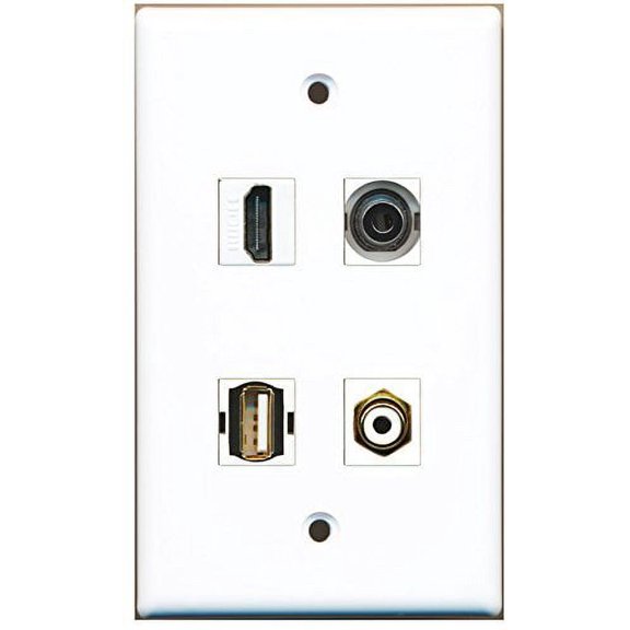 RiteAV - 1 Port HDMI 1 Port RCA White 1 Port USB A-A 1 Port 3.5mm Wall Plate